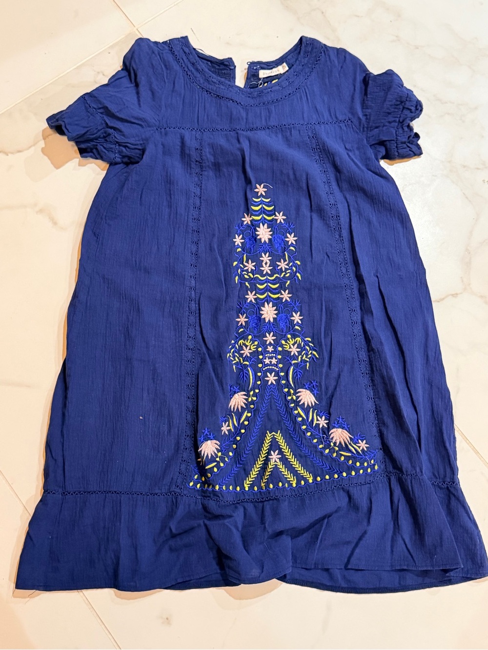 Women’s ' Navy Blue Embroidered Short Sleeve Dress